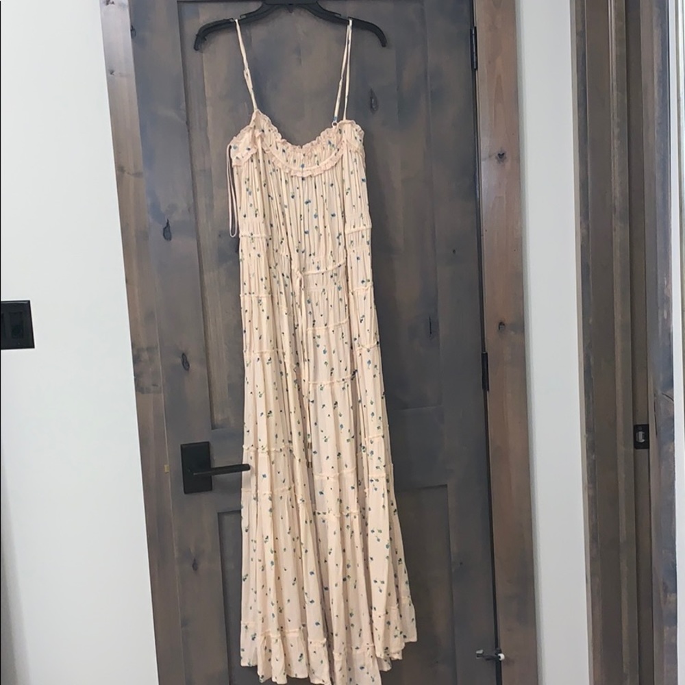 Free People Cream Maxi Sundress with Small Floral Print